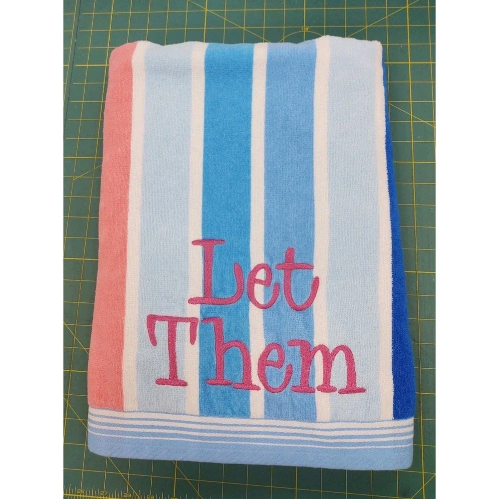 LET THEM Beach Towel Size 68 X 34 Hanging Loop Stripes Absorbant